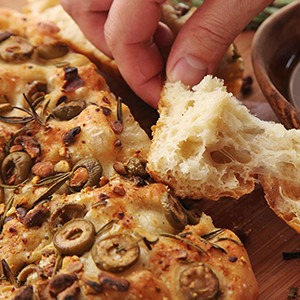 olive rosemary pistachio focaccia